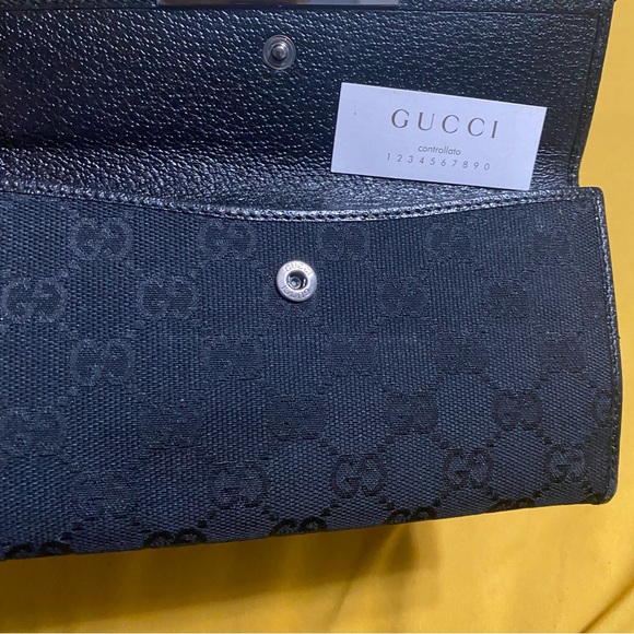 GUCCI Logo Metal Bar Plate Canvas Leather Wallet Monogram Black Envelope - Picture 6 of 9